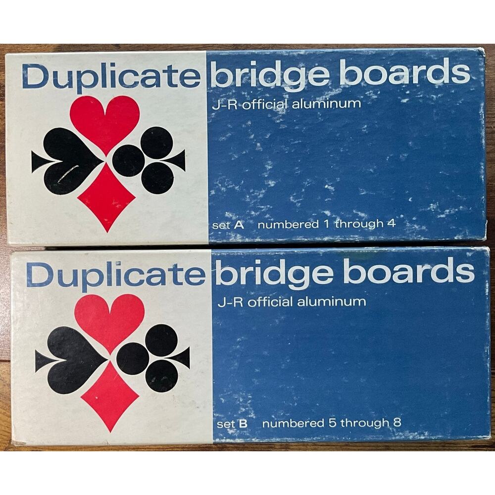 1963 Duplicate Bridge Boards Set A & B Aluminum 1–8 + Instruction Book Score Pad